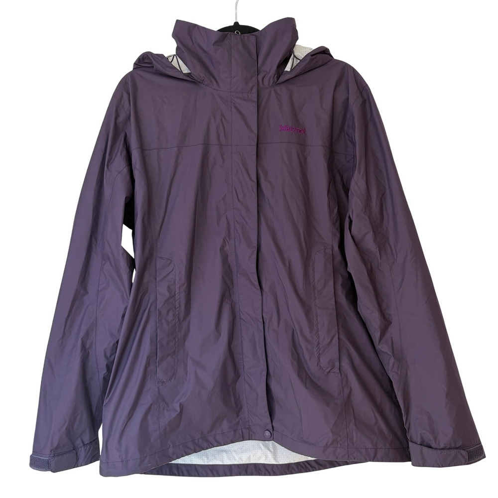 Marmot PreCip Waterproof Rain Jacket Womens Large Hooded Pit Zips Purple